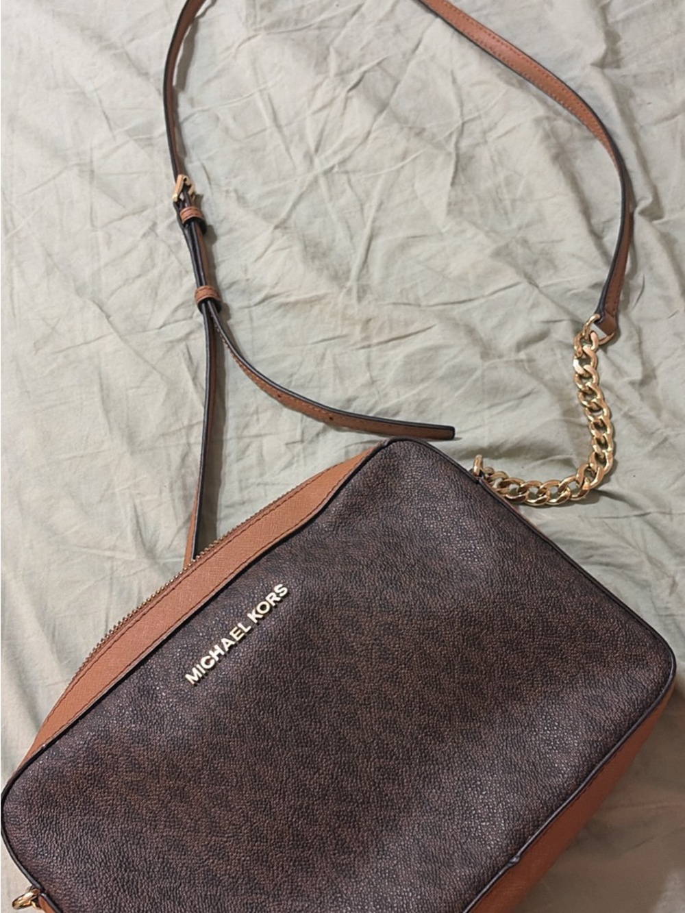 Michael Kors Brown and Tan Leather Crossbody Messenger Bag
